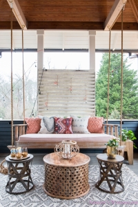 Rustic Pink Outdoor Patio with Swing Bed