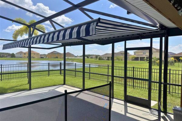 Pool Cage Awning Black and white stripes pool cage awning