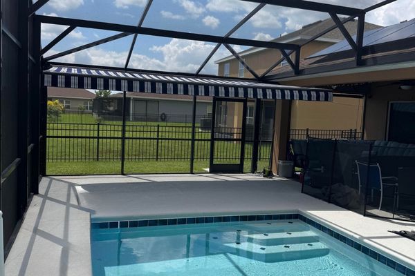 Pool Cage Awning Black and white striped pool cage awning