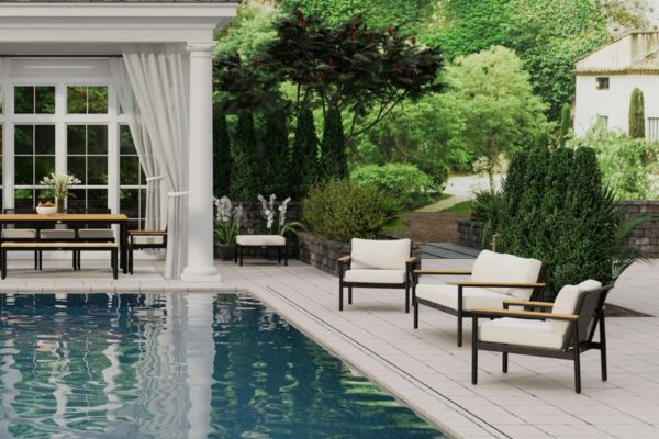 HC Luxury Montauk Furniture Black and brown patio furniture near pool