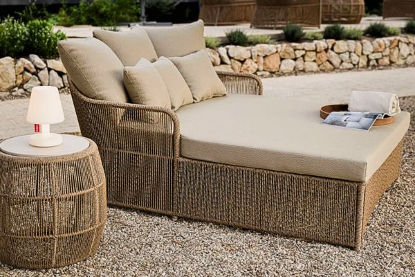 Skyline Calixto Lounge Chair Beige lounge chair with beige cushions