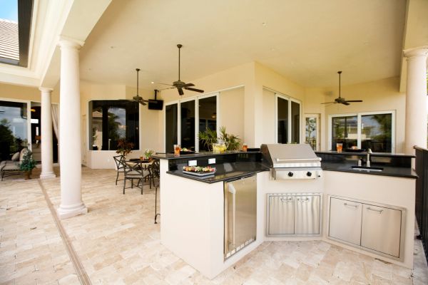 Modern Outdoor Kitchen modern outdoor kitchen with black countertops with stainless steel appliances