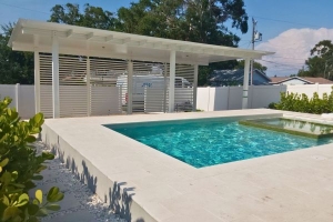 Poolside white pergola