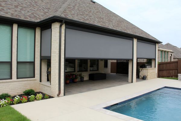 Motorized Shade Screens Poolside black and grey motorized shade screen